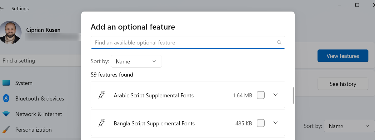 How to add or remove optional features in Windows